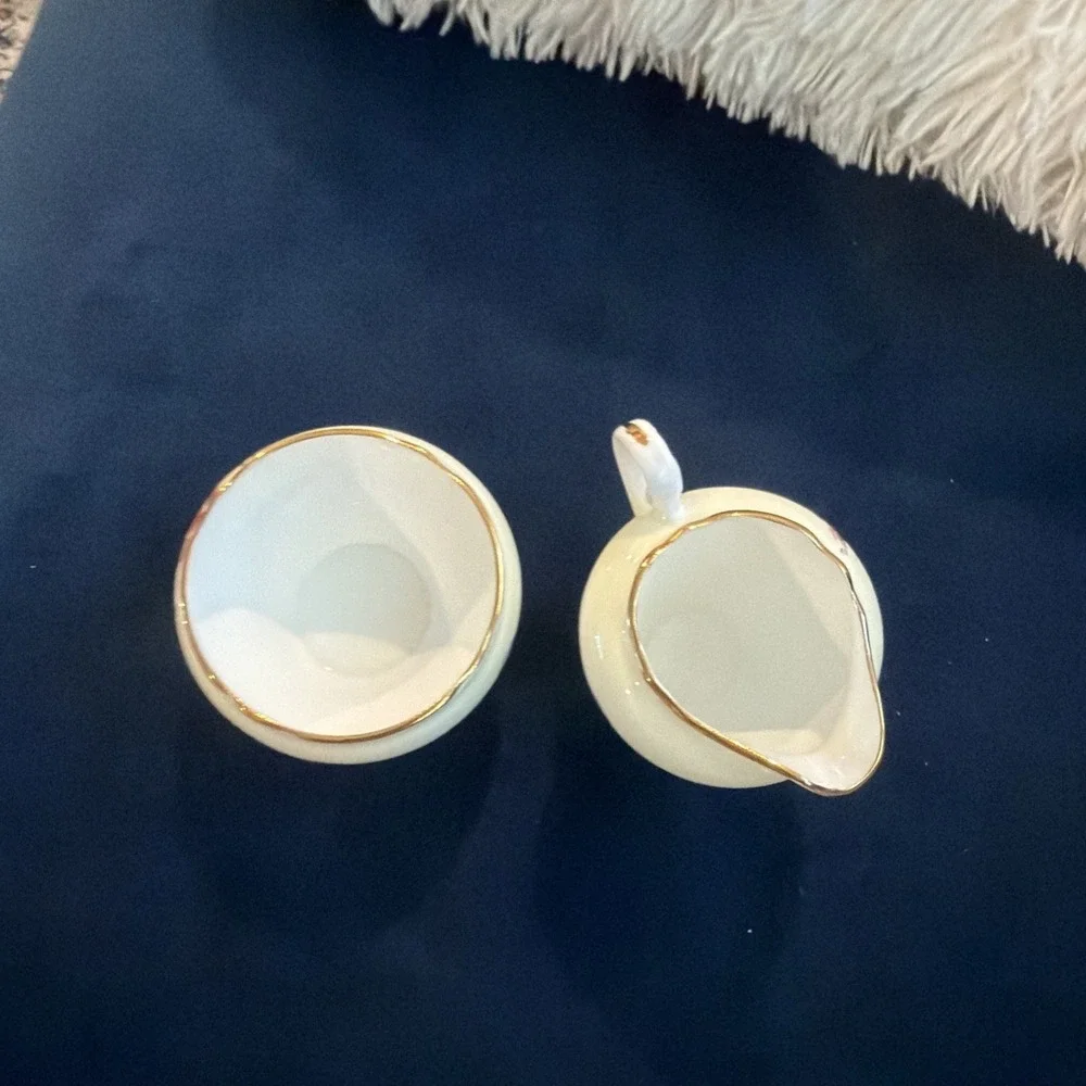 Vtg Aynsley England Fine Bone China Creamer Open‎ Sugar Set Gold Gilt Trim
